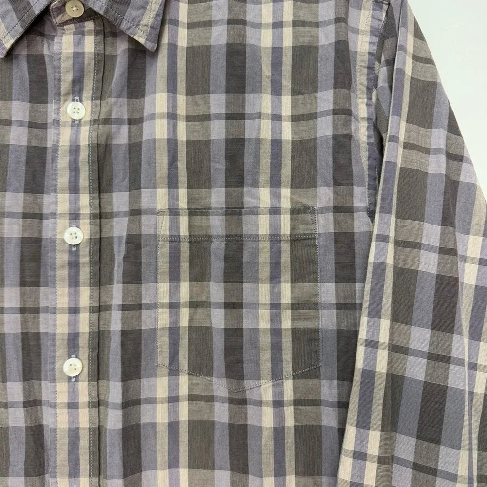 J‎ Crew Mens Button Up Plaid Long Sleeve Shirt Gray Medium Casual Washed
